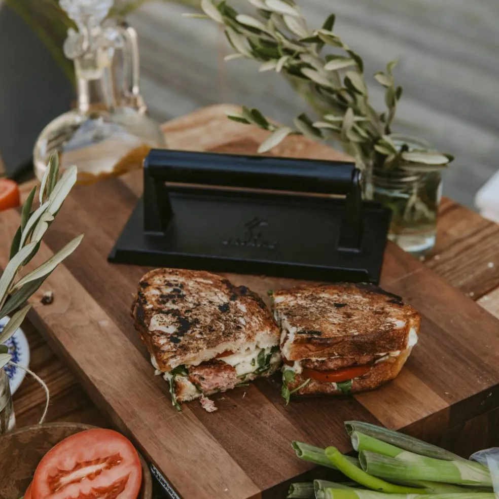 Grillpresse støpejern, trehåndtak