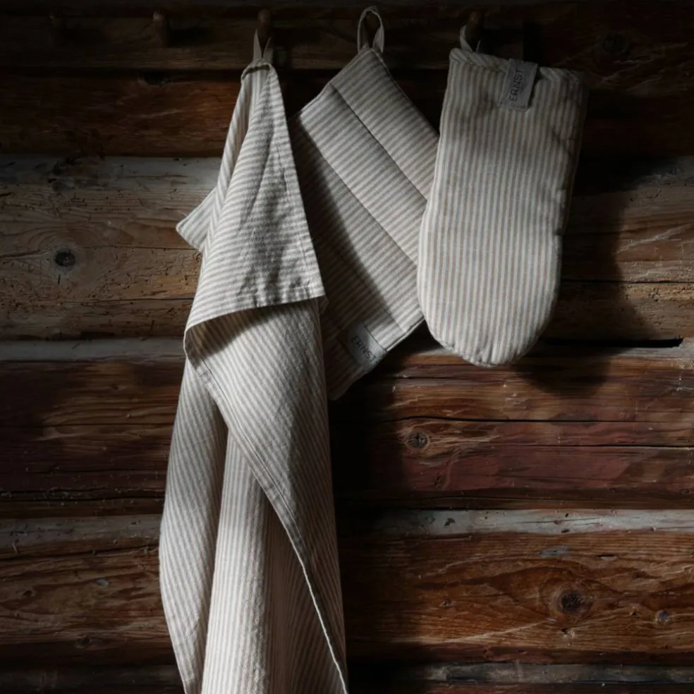 Grillvott stripete, karamell/beige