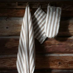 Gryteklut bred stripe, karamell/hvit