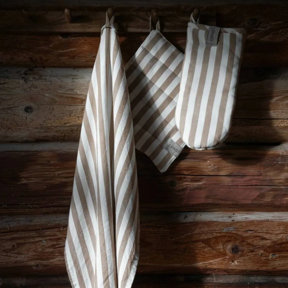 Gryteklut bred stripe, karamell/hvit