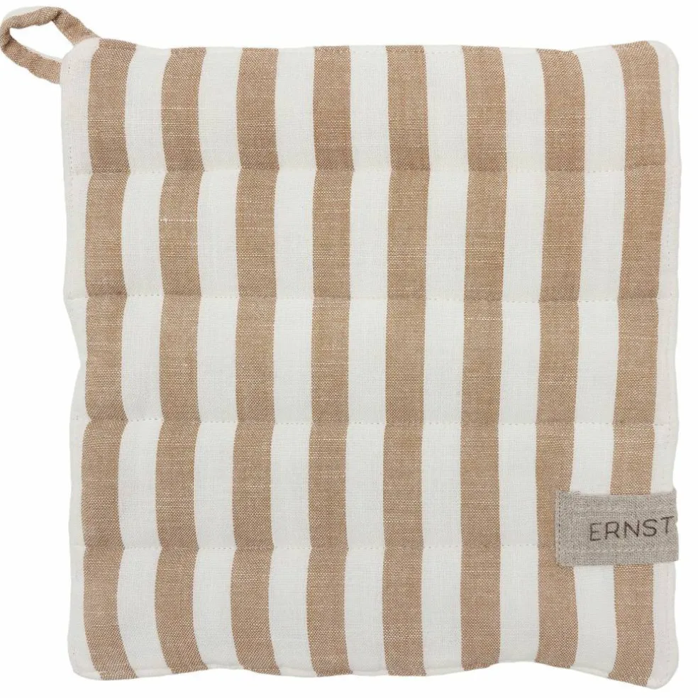 Gryteklut bred stripe, karamell/hvit