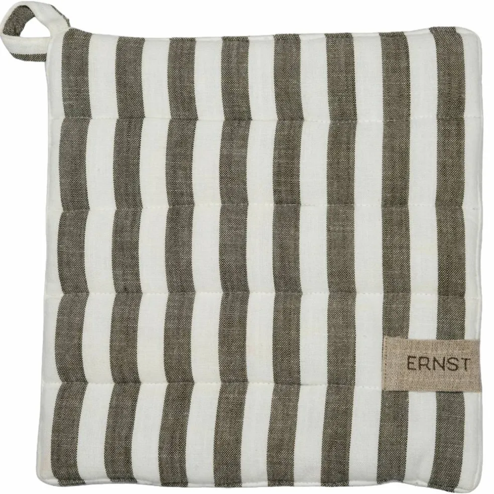 Gryteklut 23 × 25 cm bredstripet, salvie/hvit