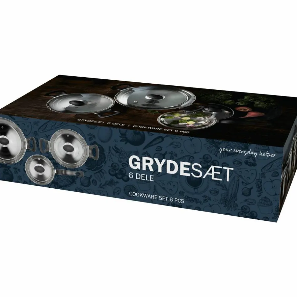 Grytesett 6 deler, rustfritt stål