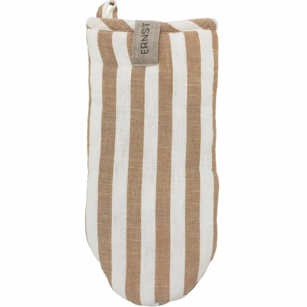 Grytevott med brede striper, karamell/hvit