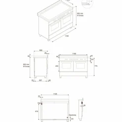 HER125I2EXT2 Heritage induksjonskomfyr 120 cm med 5 soner, elektrisk stekebord og 2 ovner, rustfritt stål