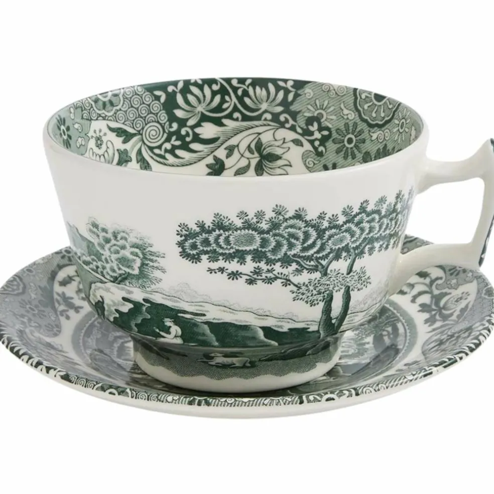 Heritage Green Italian frokostkopp 28 cl + fat, grønn/hvit