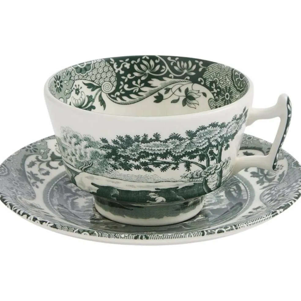 Heritage Green Italian tekopp med fat 20 cl, grønn/hvit