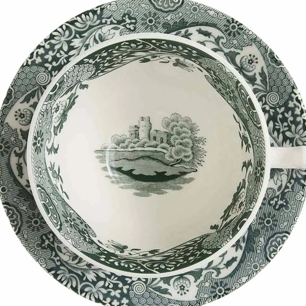 Heritage Green Italian tekopp med fat 20 cl, grønn/hvit