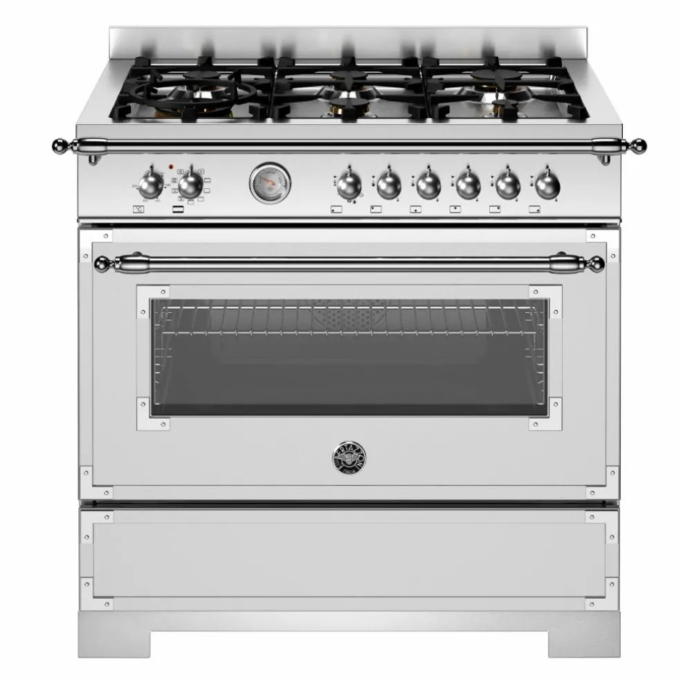 HER96L1EXT2 Heritage gasskomfyr 90 cm med 6 brennere og 1 ovn, rustfritt stål