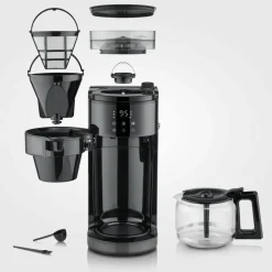 Kaffetrakter med kvern og glasskanne, dark inox