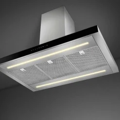 KBTI9L4VN fritthengende ventilator 90 cm, rustfritt stål/glas