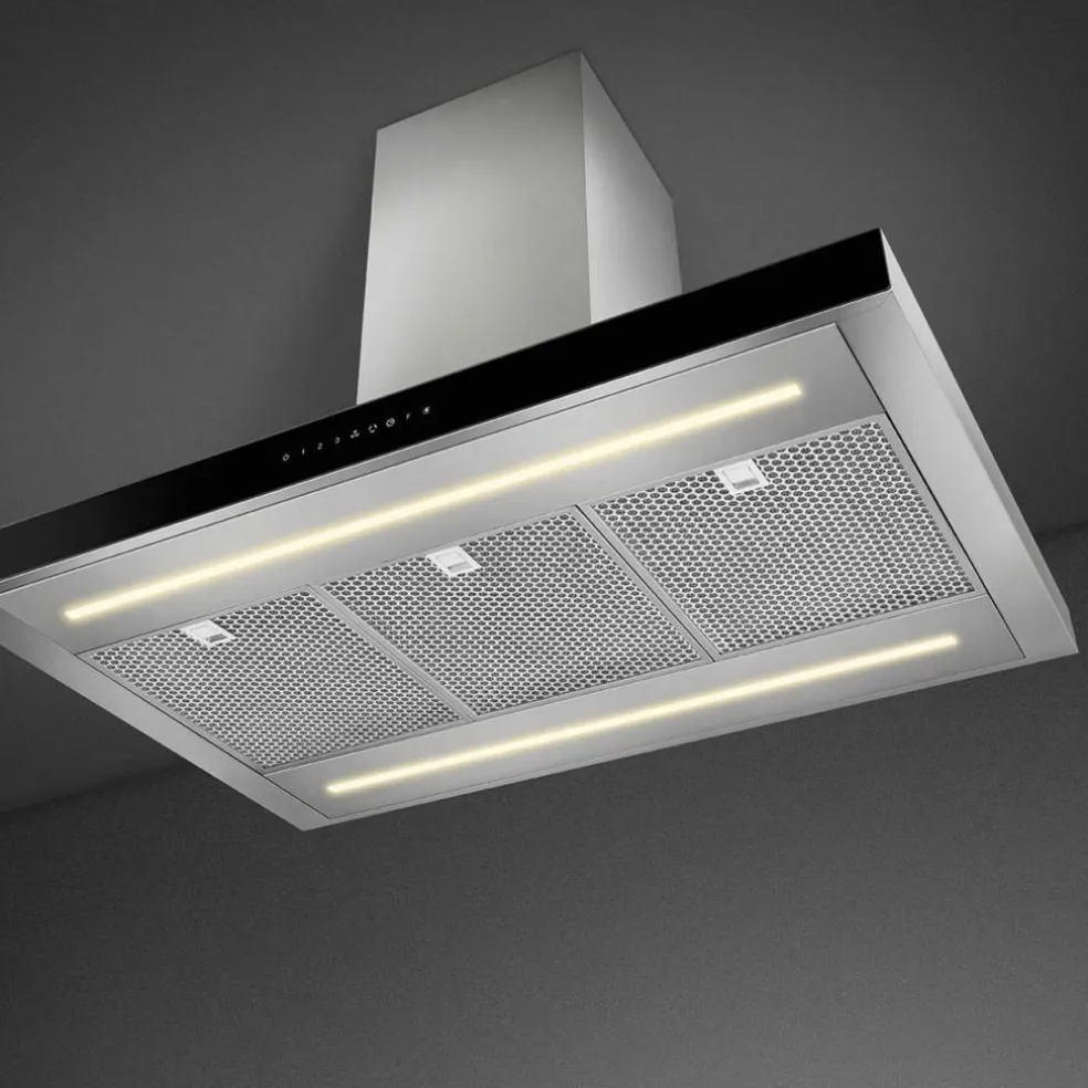 KBTI9L4VN fritthengende ventilator 90 cm, rustfritt stål/glas