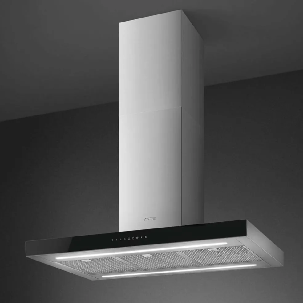 KBTI9L4VN fritthengende ventilator 90 cm, rustfritt stål/glas