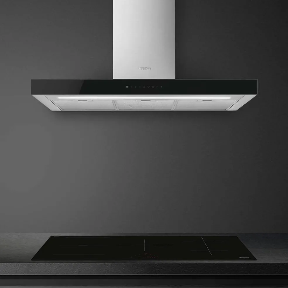 KBT9L4VN veggmontert ventilator 90 cm, rustfritt stål/glas