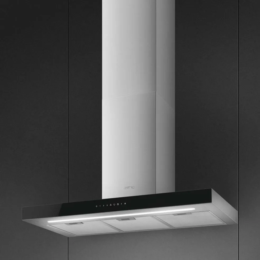 KBT9L4VN veggmontert ventilator 90 cm, rustfritt stål/glas