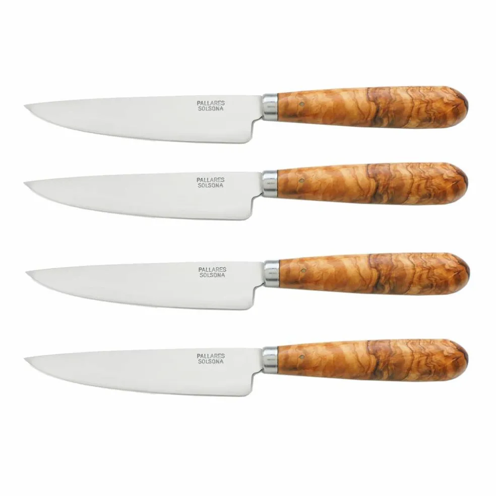 Kjøttkniv 22,5 cm, rustfritt stål/oliventre, 4 stk.