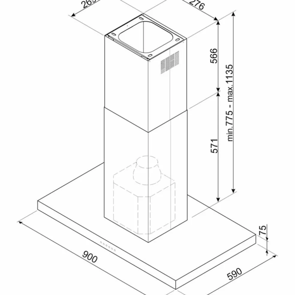 KLTI9L4MB fritthengende ventilator 90 cm, matt svart