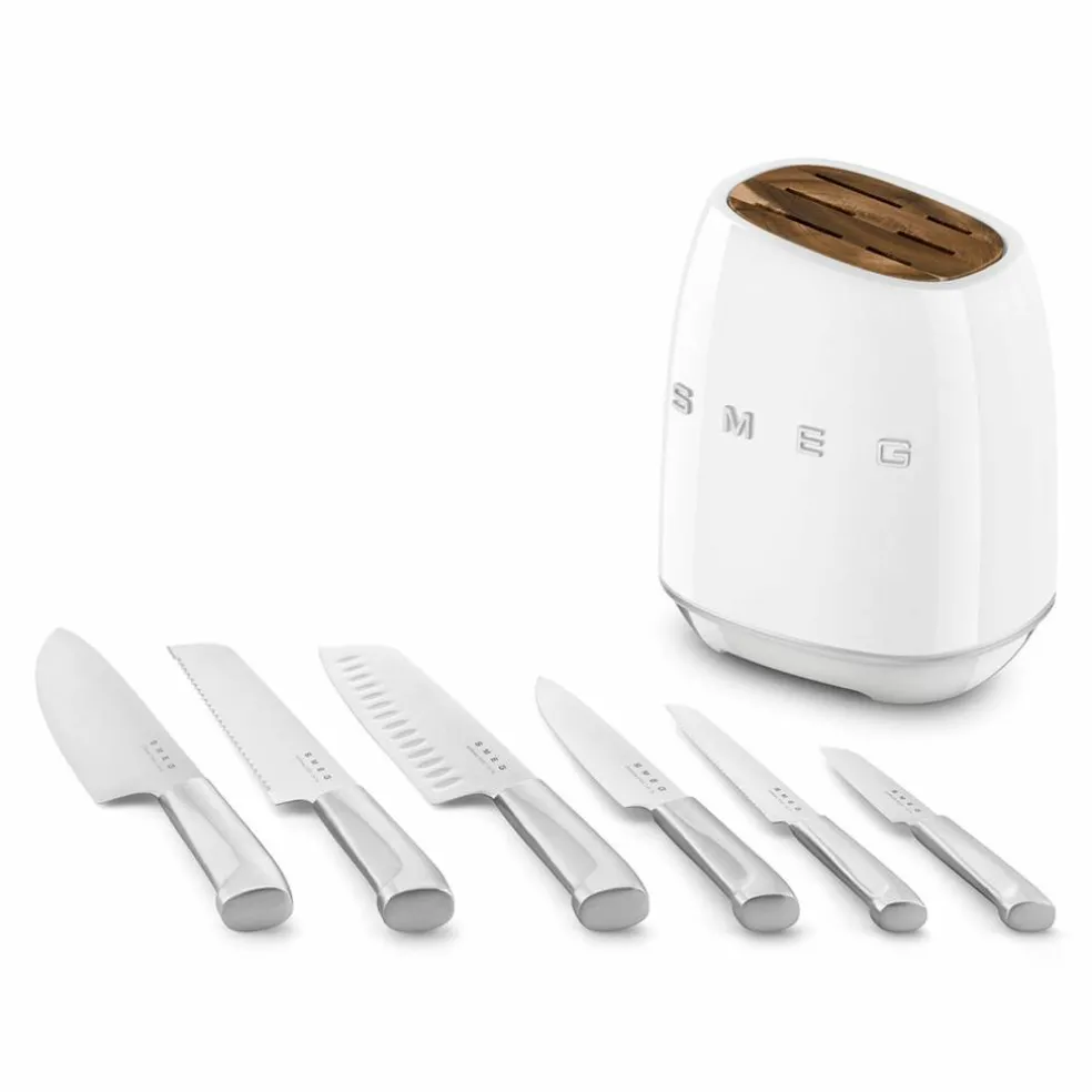 Knivblokk med 6 kniver, hvit