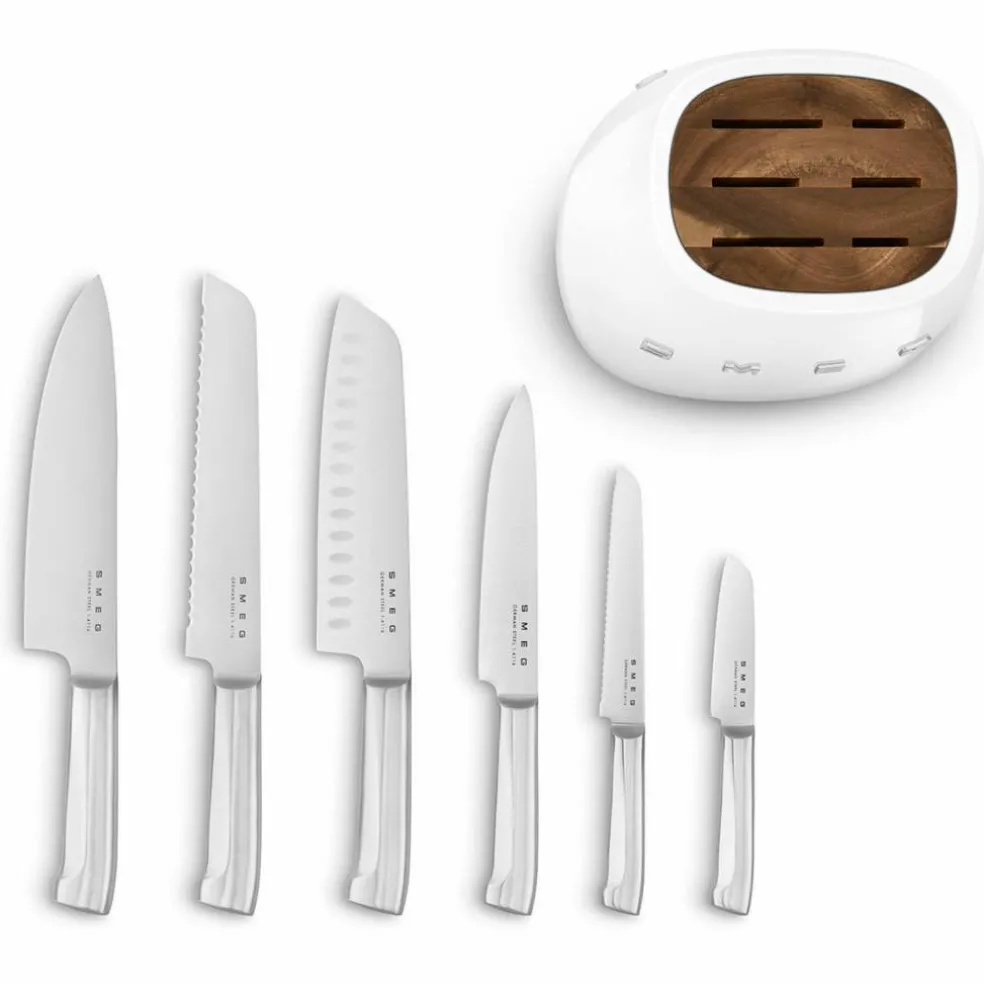 Knivblokk med 6 kniver, hvit
