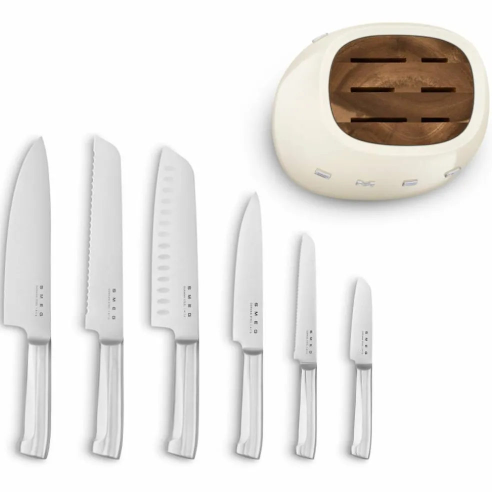 Knivblokk med kniver 6 stk, creme