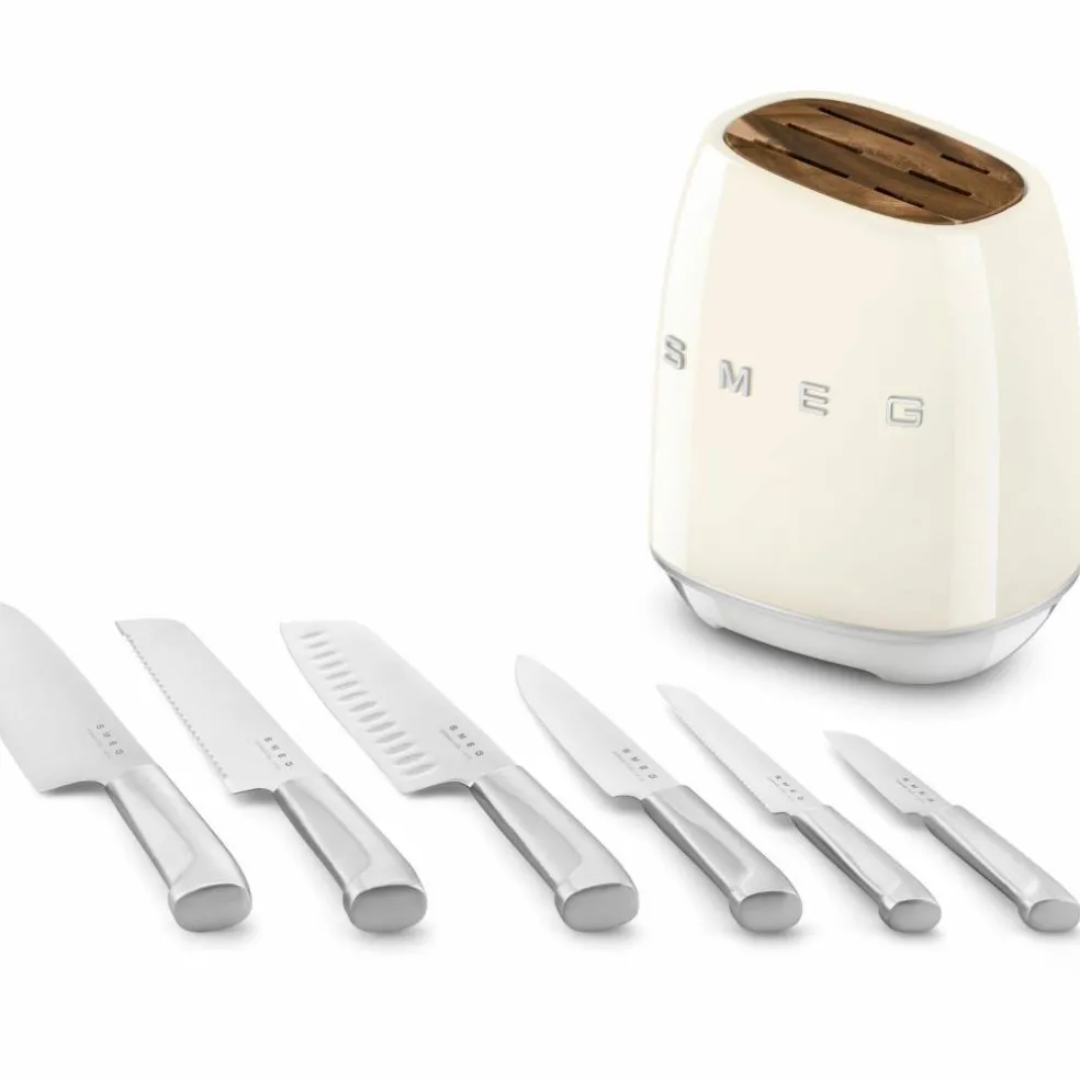 Knivblokk med kniver 6 stk, creme