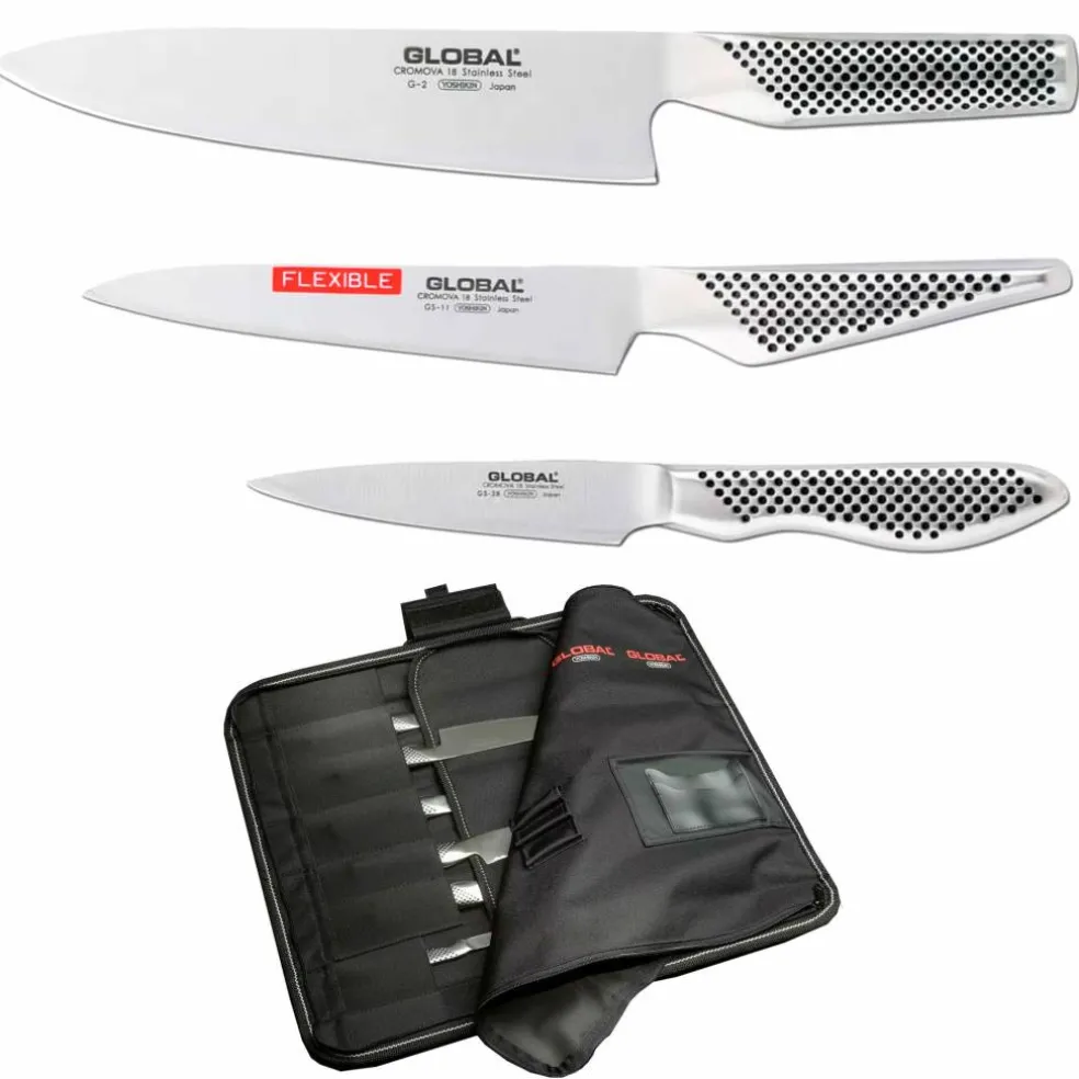 Knivsett 3 deler + knivveske for 11 kniver