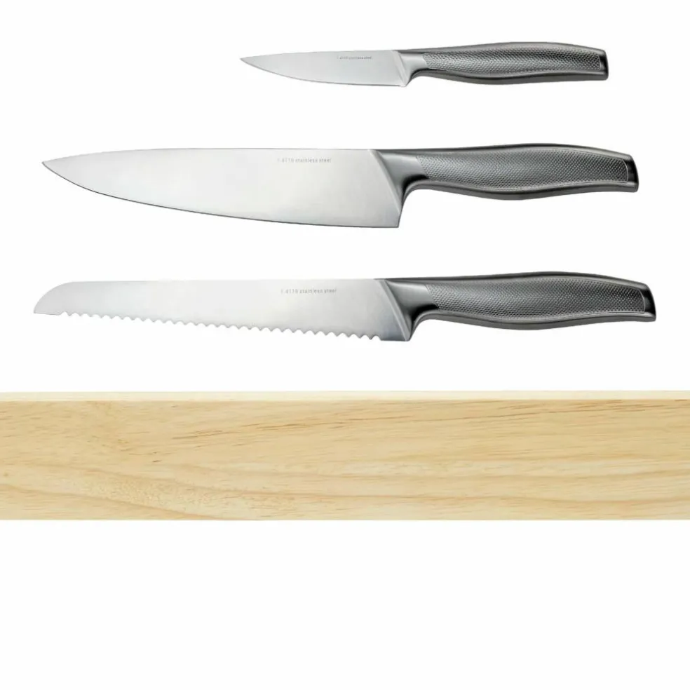 Knivsett, 3 kniver + Magnetlist 30 cm