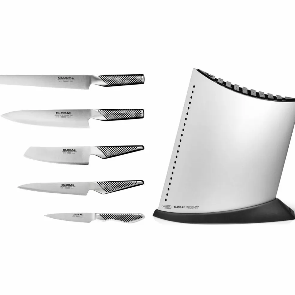 Knivsett med knivblok Hvit