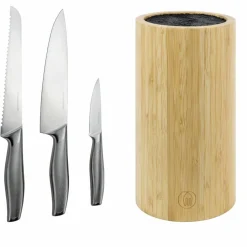 Knivsett 3 stk med knivblokk i bambus