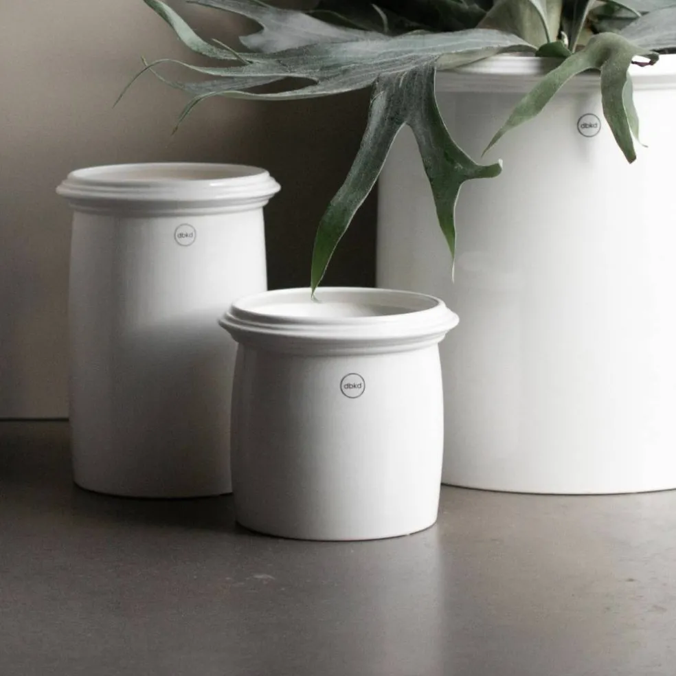 Kruset krukke, small, shiny white