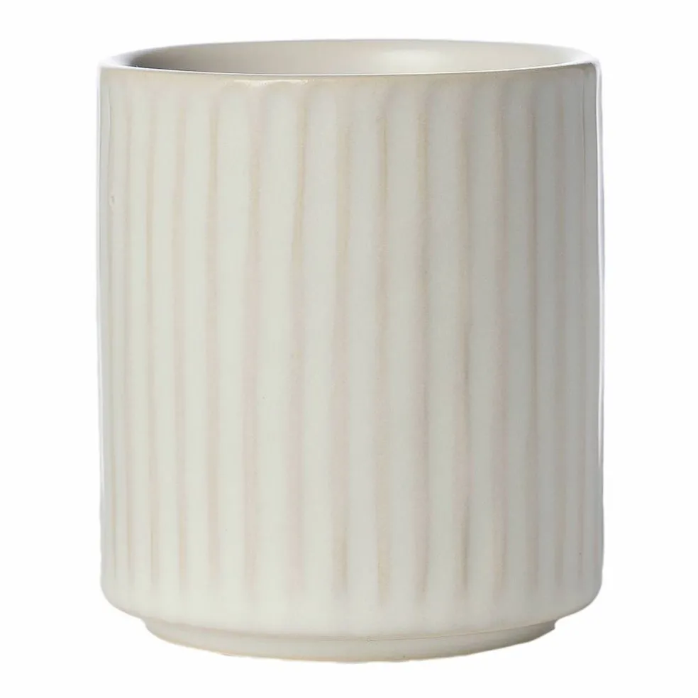 Krus uten hank, riflet 8 cm, naturhvit