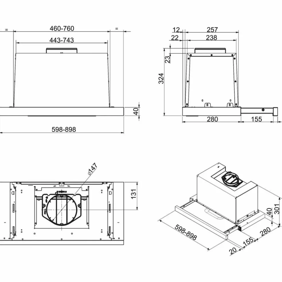 KSET900XE Integrert Ventilator 90 cm, Rustfritt Stål