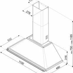 KT110BLE Veggmontert Ventilator 110 cm, Svart