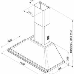 KT110BLE Veggmontert Ventilator 110 cm, Svart