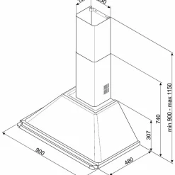 KT90BLE Victoria Veggmontert Ventilhette 90 cm, Svart
