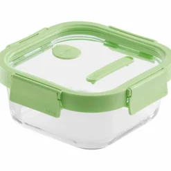 Kvadratisk matboks 1100 ml, glass/grønn
