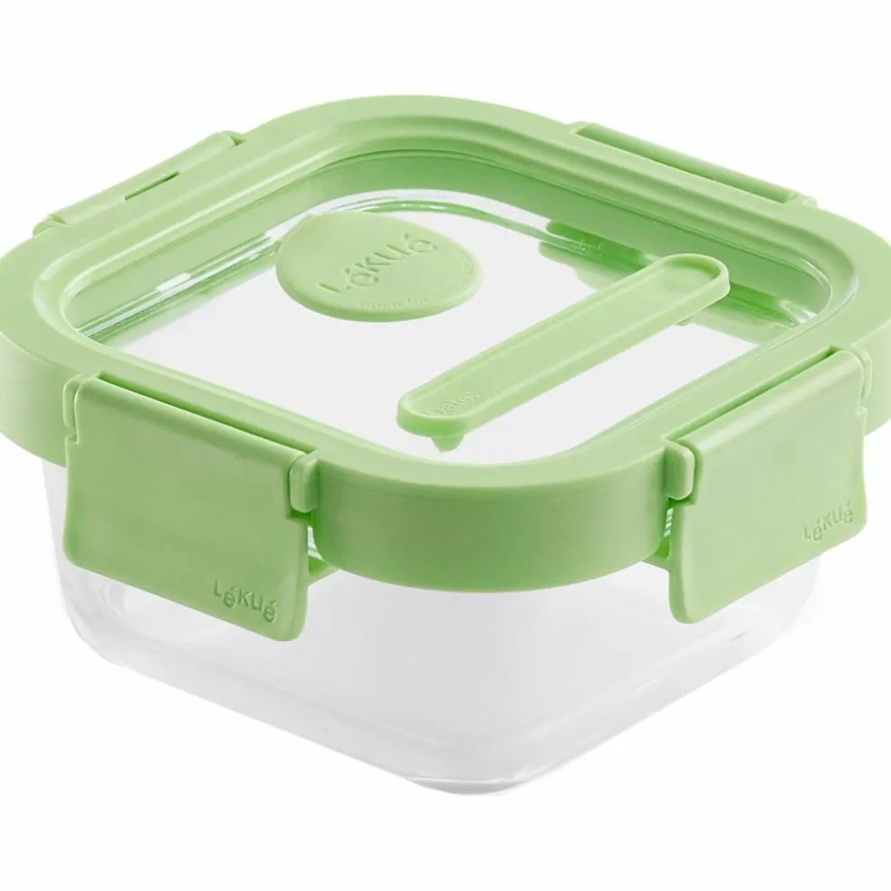 Kvadratisk matboks 1100 ml, glass/grønn