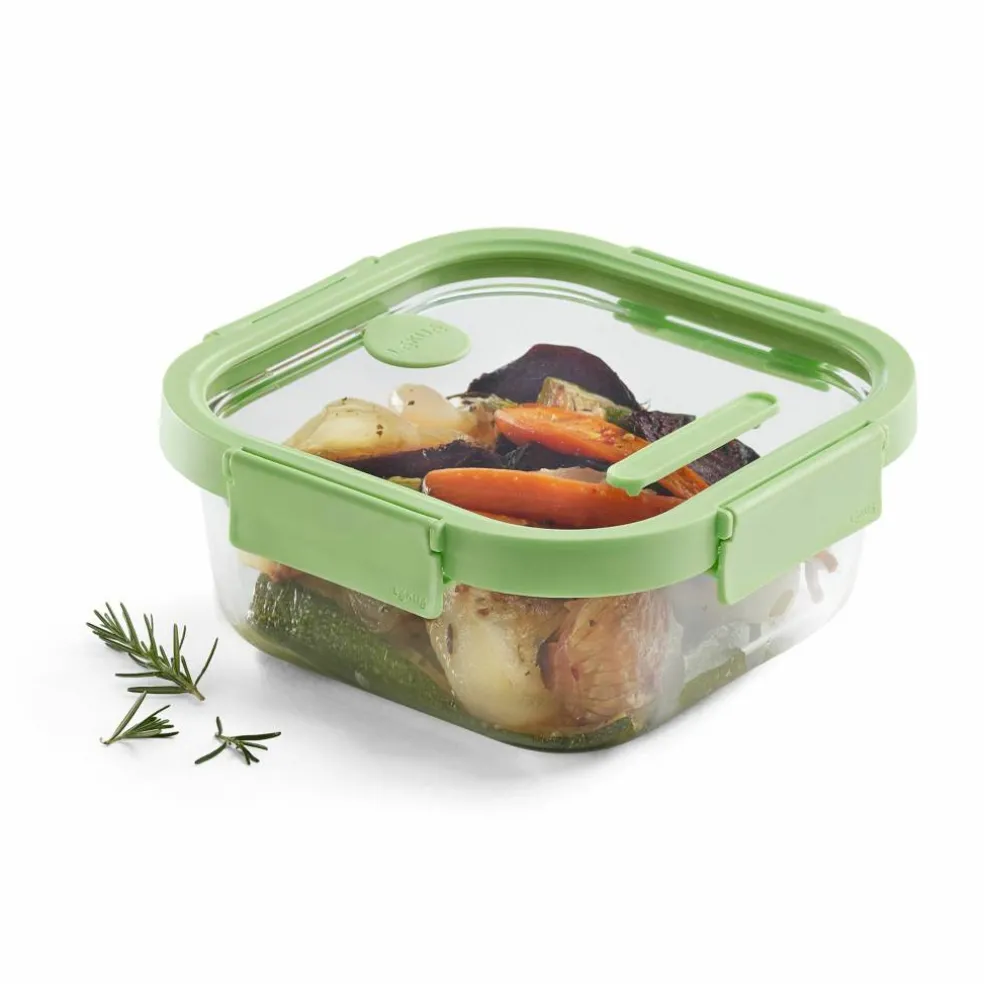 Kvadratisk matboks 1100 ml, glass/grønn