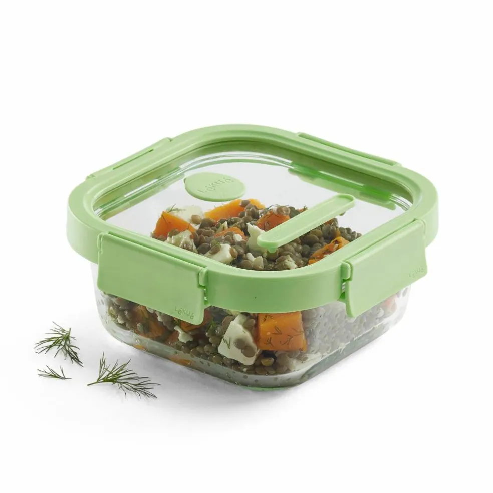 Kvadratisk matboks 1100 ml, glass/grønn