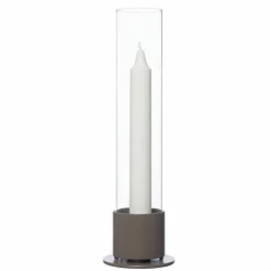 Lysestake med glassylinder, naturhvit