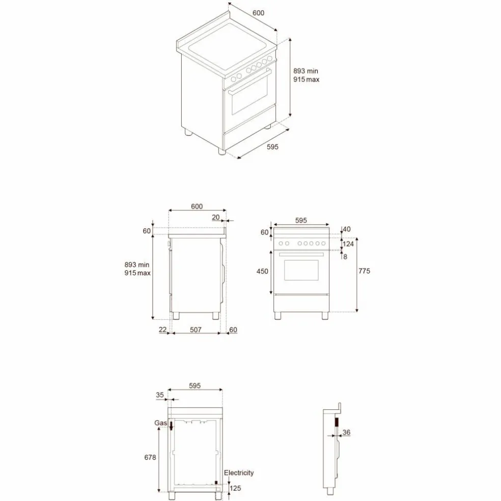 MAS64L1ENET2 Master gasskomfyr 60 cm med 4 brennere og 1 ovn, matt svart