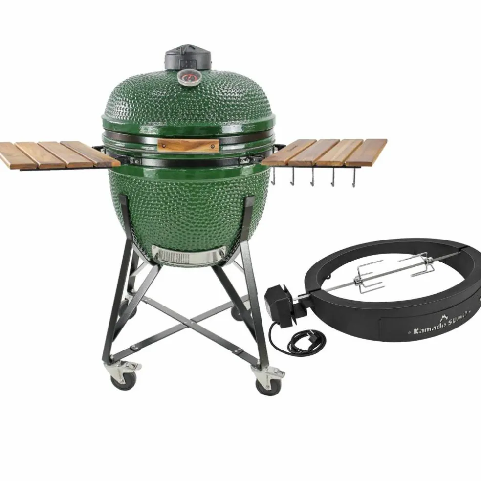 Maxi kullgrill, grønn + grillmesterens rotisserie og pizzaovn