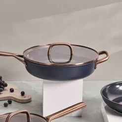Milano traktørpanne med glasslokk 28 cm, svart