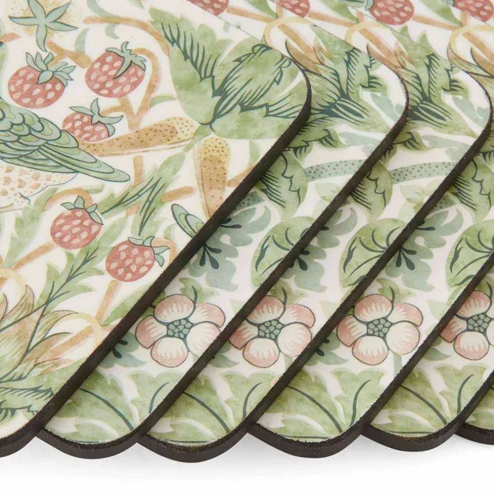Morris & Co Strawberry Thief glassbrikker 6-pakning, grønn