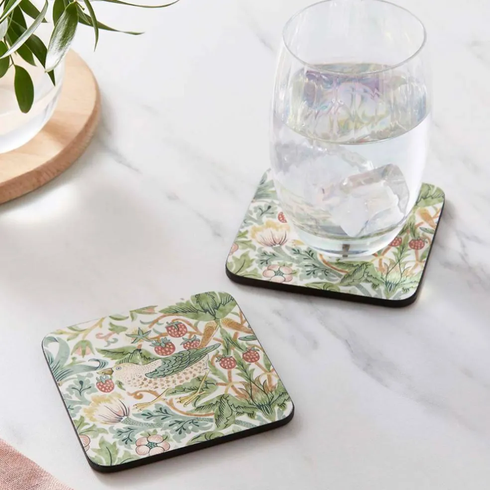 Morris & Co Strawberry Thief glassbrikker 6-pakning, grønn