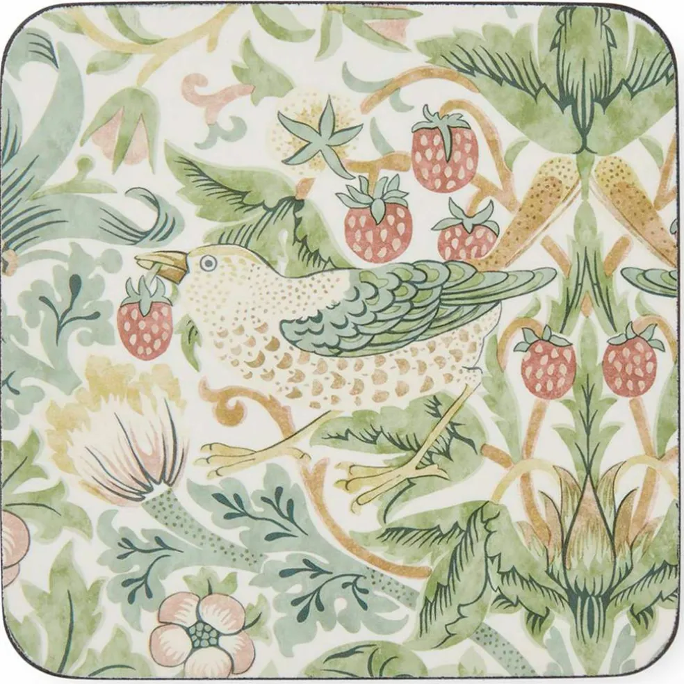 Morris & Co Strawberry Thief glassbrikker 6-pakning, grønn
