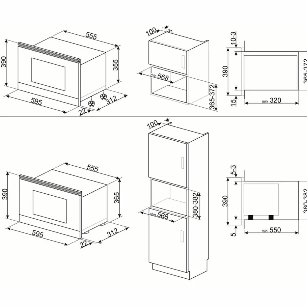 MP122B3 Linea integrert mikrobølgeovn 60 cm, svart