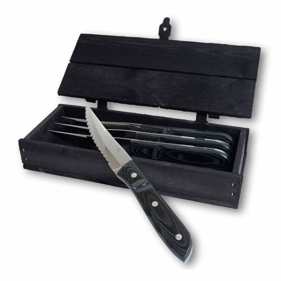 Old Farmer Micarta biffkniv XL 4 stk, svart/stål