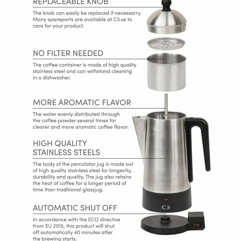 Original perkolator 12 kopper, rustfritt stål