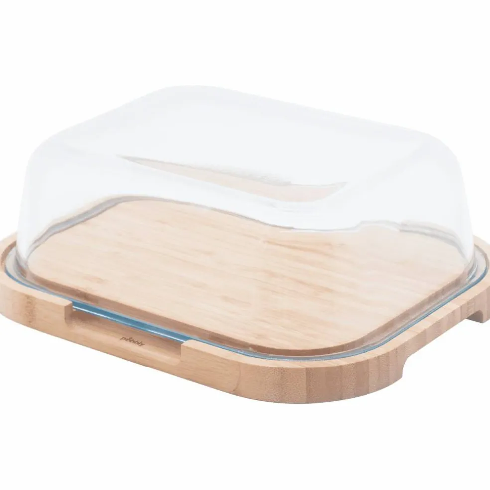 Osteklokke 27 x 21,5 x 9,5cm, glass/bambus